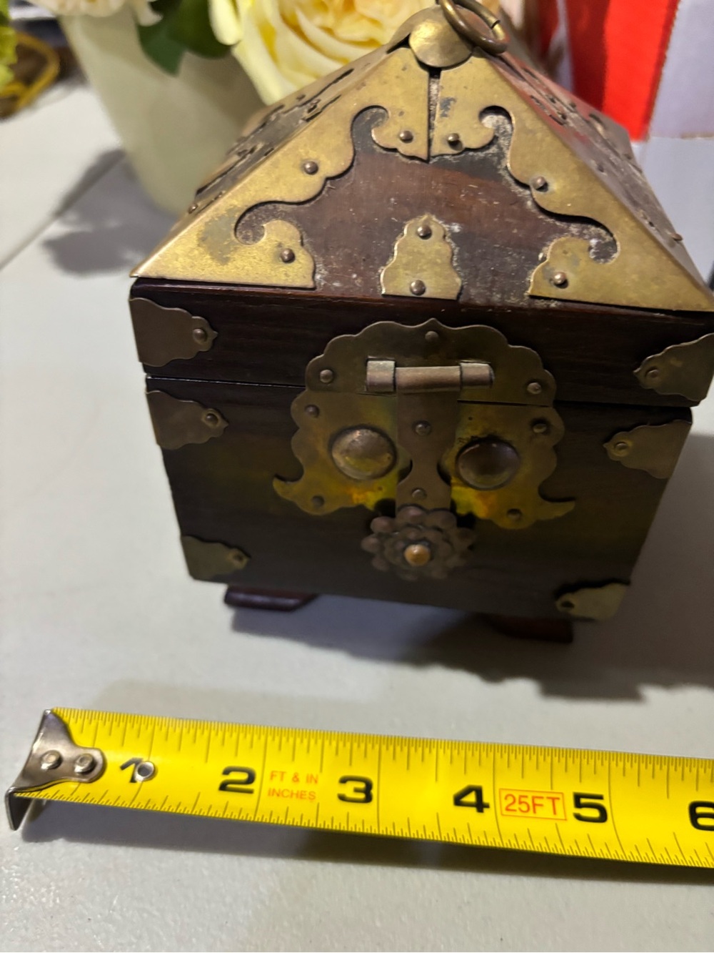 Antique-Style Brass Accent Jewelry Box - Brown